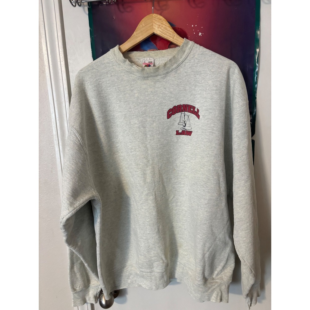 Vintage 1989 Cornell Law Fruit of the Loom Sweatshirt Gray XL Graphic Back